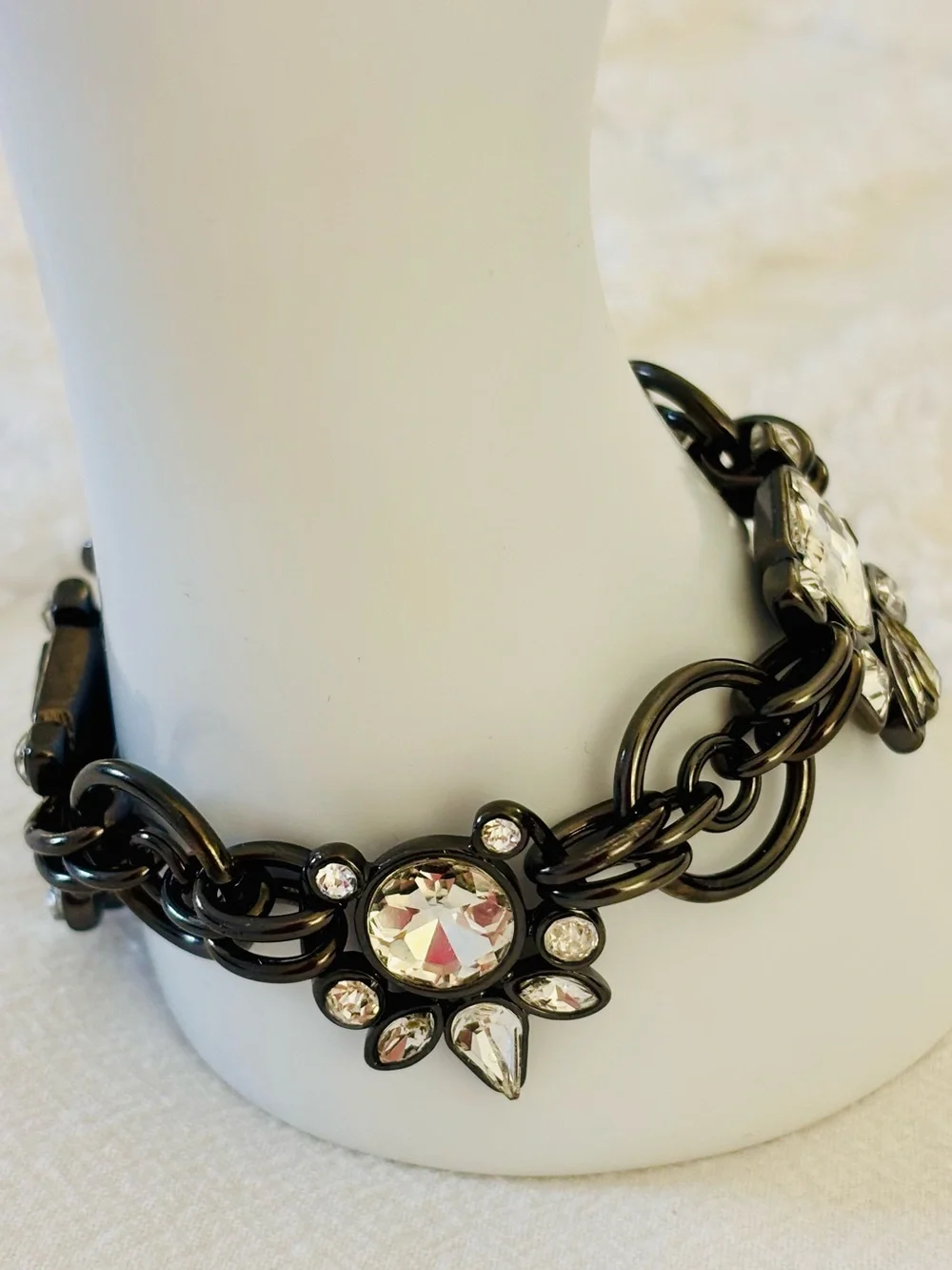 White House Black Market Gunmetal Bracelet with Clear Crystal Accents